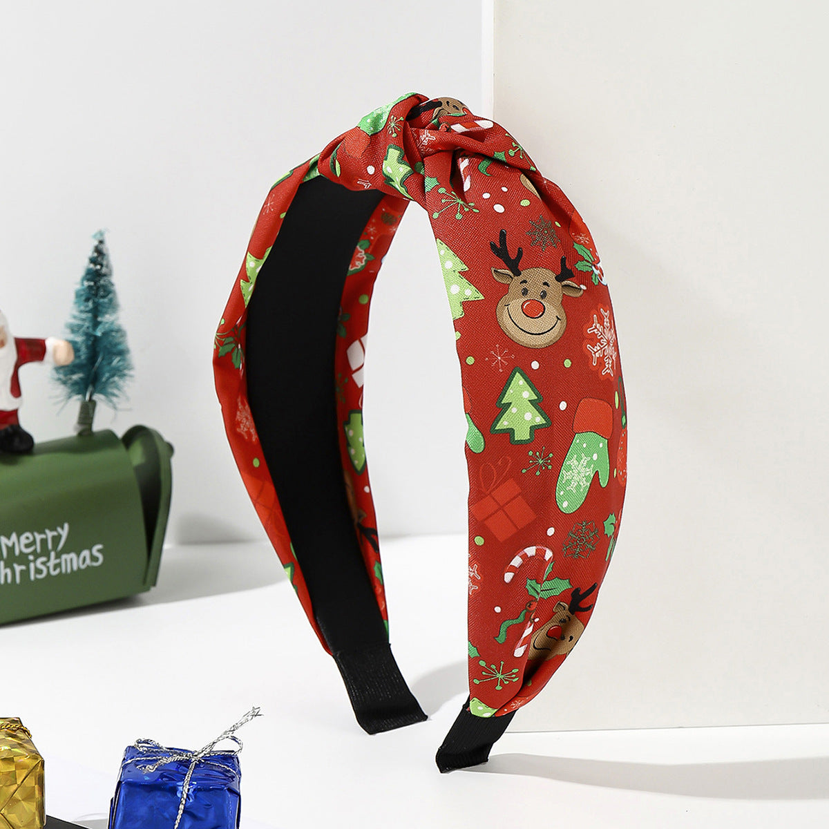Wholesale fabric knotted green and red striped plaid wide headband